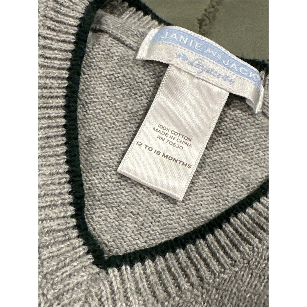 Janie and Jack Boys 12-18m Gray Green Dog Knit Sweater Vest Christmas Holiday - Picture 5 of 6